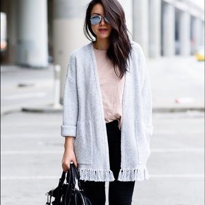 MADEWELL Gray Memento Fringe Sweater Cardigan